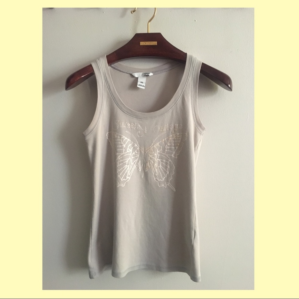 ‘Sweetest Wings’ Butterfly Grey Pink Tank Top